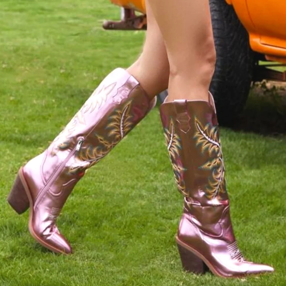 NEW ISNOM PINK EMBROIDERED COWBOY BOOTS SIZE 6